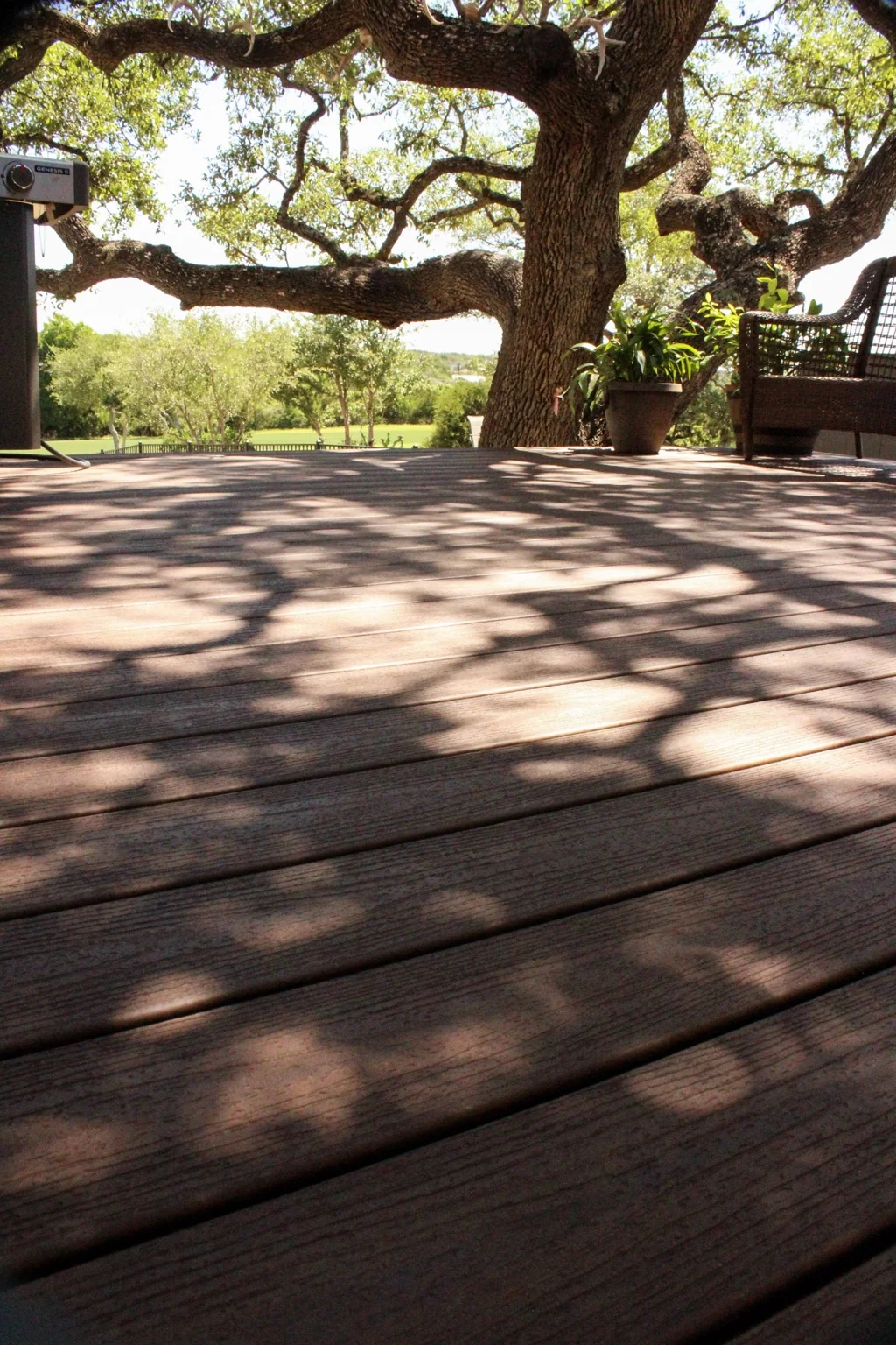 Completed composite deck surface integrated with the site.