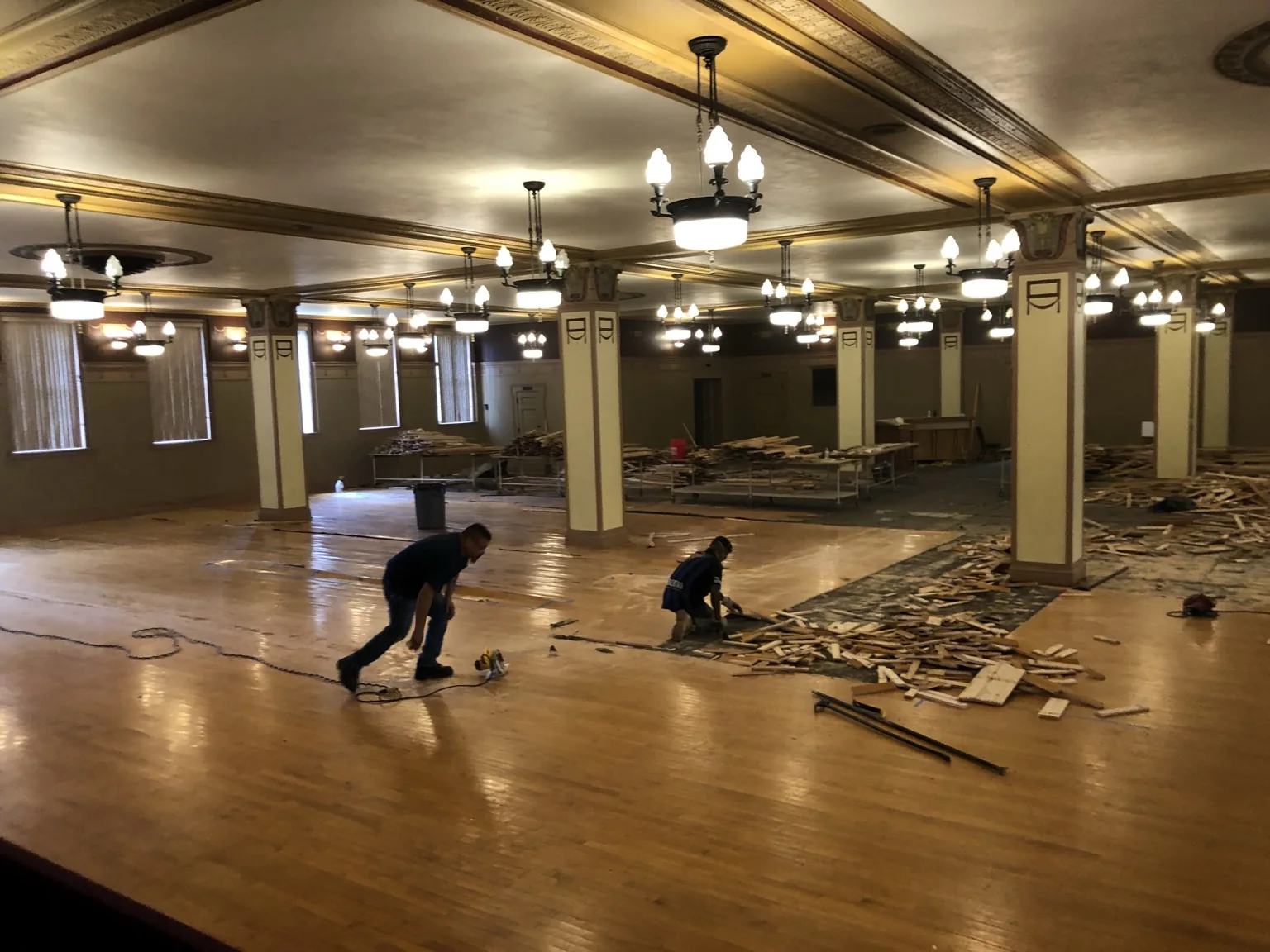 Continued hardwood removal, sorting and material recovery.