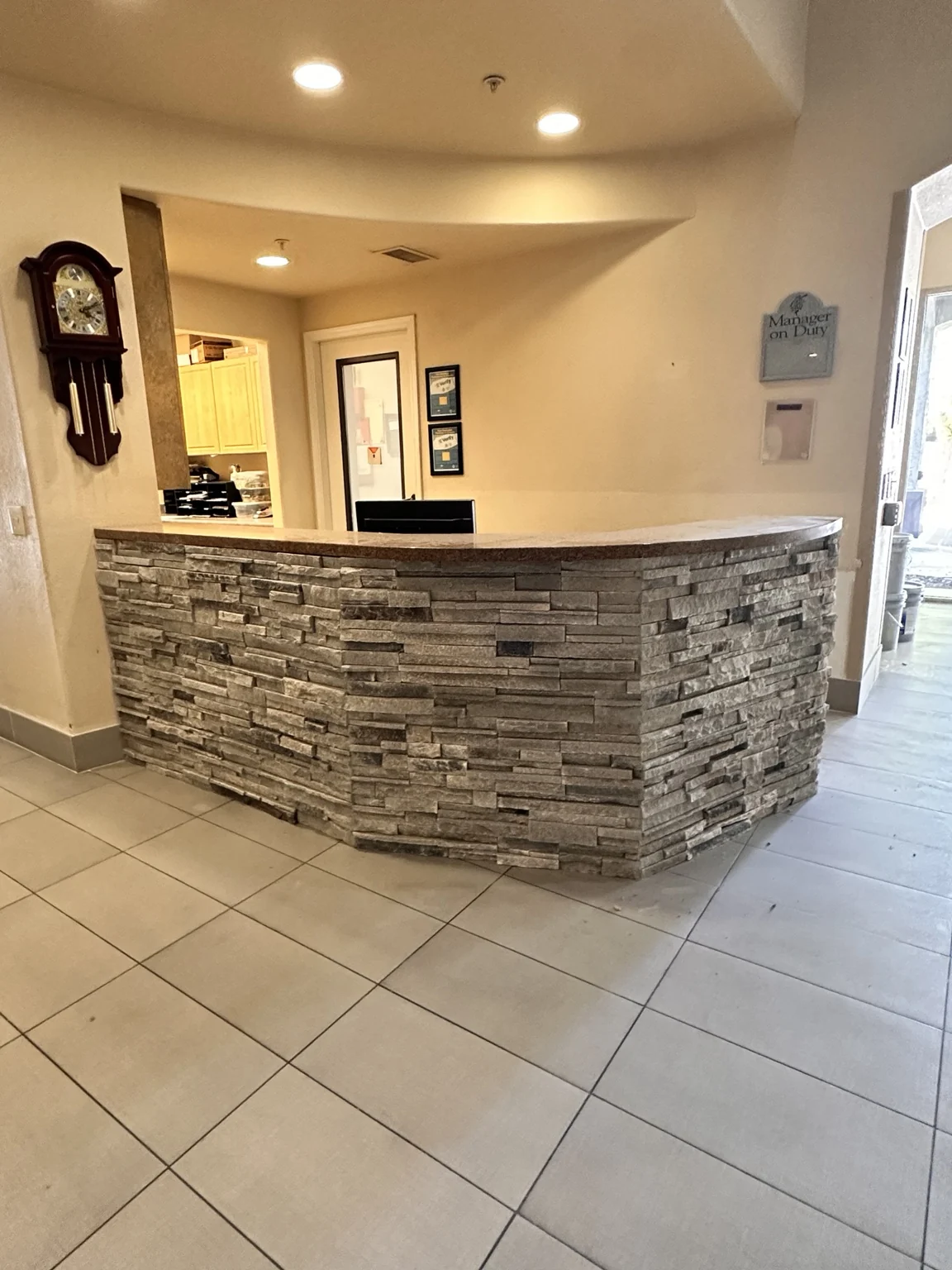 Phoenix Phase 2 architectural cultured-stone reception desk.