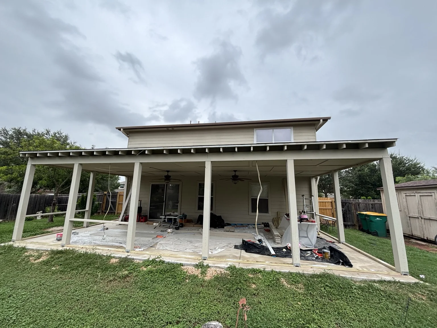 Repaired patio before completion of the screen-enclosure phase.